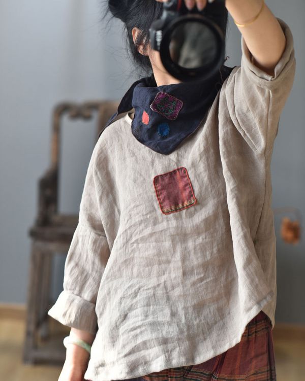 燕燕. 亞麻 貼佈手繡雙喜三角巾 喜字圍巾 領巾 