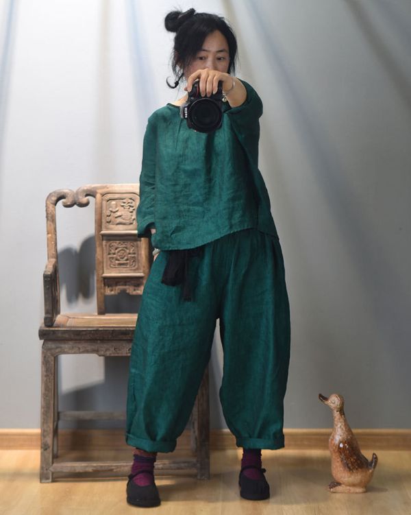 燕燕~色織亞麻偏襟盤扣上衣 文藝復古短肥款外套休閒禪意茶服 