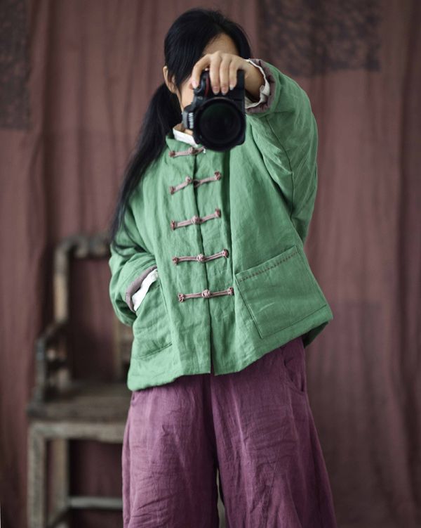 燕燕~秋冬新款 亞麻 文藝中式盤扣棉衣棉服外套 