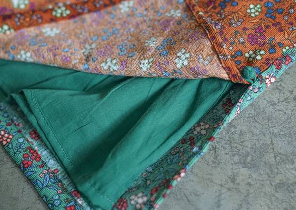 燕燕棉麻～數碼印花燈芯絨材質  長旗袍國風文藝趣味撞色洋裝 連身裙  ab2137201 