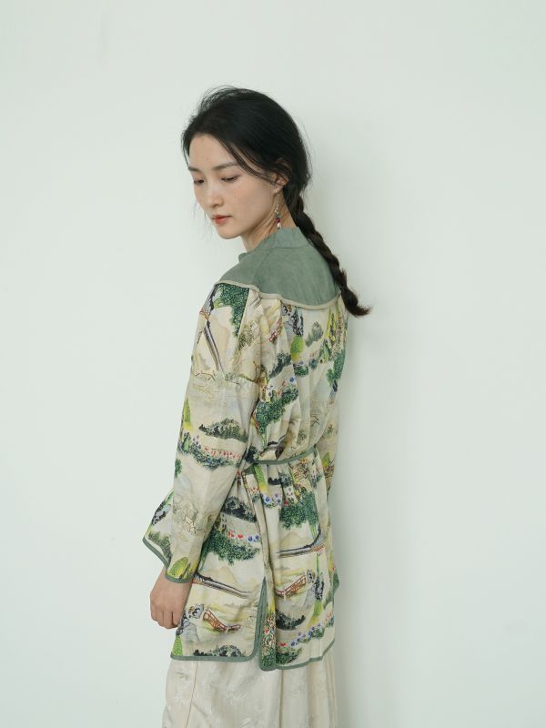 燕燕~純棉 全新中式古典新意中長上衣 印花純棉雲肩襯衫   ab2415001 