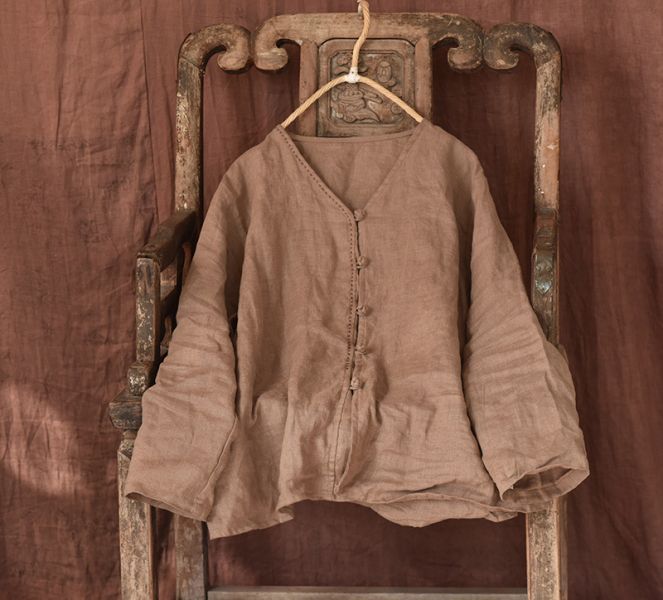 燕燕~棉麻商品~ 春秋款. 砂洗亞麻. 寬鬆文藝襯衫 手縫線開衫上衣  盤扣短外套 