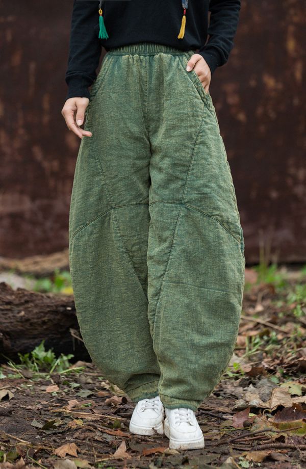 燕燕～秋冬新款 莧麻夾棉加厚炒色燈籠褲 文藝復古棉麻打坐禪修太極褲 長褲 