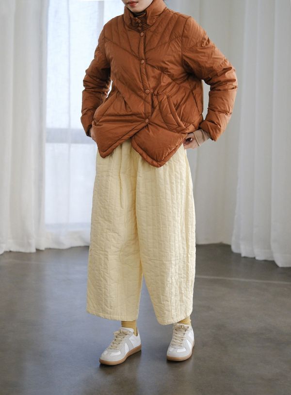 燕燕~休閒文藝加厚絎棉九分褲 乾淨簡約條紋絎線棉褲  ab2237701 