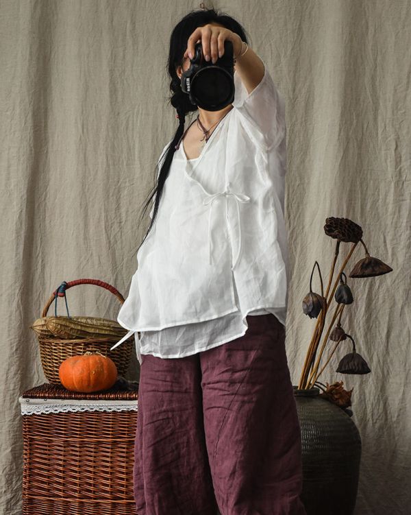 燕燕~棉麻商品 輕薄款 苧麻材質 斜襟開衫繫帶上衣 長袖棉麻衫 