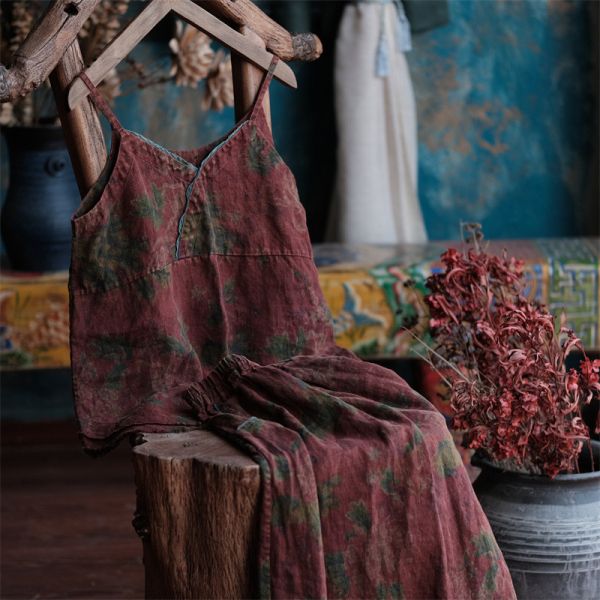 燕燕~秋冬新款 純亞麻 做舊毛邊鬆緊腰兩側口袋A字長裙。ab208701 