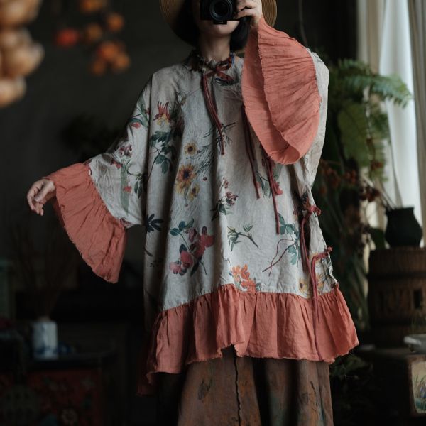 燕燕~復古文藝寬鬆大荷葉袖上衣 小衫 外套   ab236401 