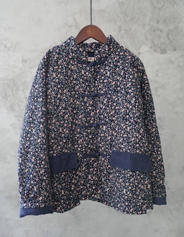 燕燕~棉麻商品~磨毛碎花款式 立領寬鬆保暖開襟加厚棉衣外套  ab2130801 