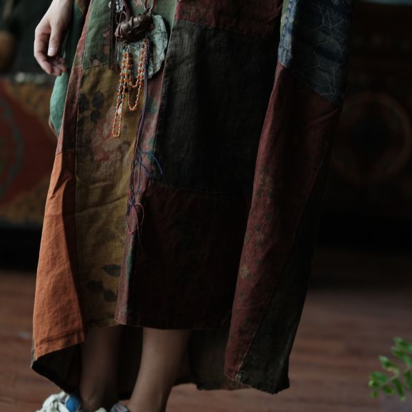 燕燕~寬鬆版型（此件商品不退換）~文藝復古棉麻襯衫裙 休閒寬鬆中袖V領連身裙袍子洋裝 ab221001 