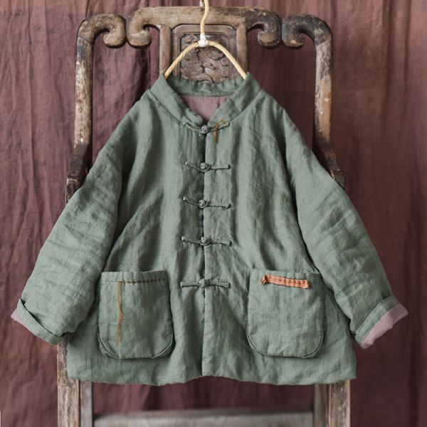 燕燕~秋冬款。苧麻夾棉. 傳統手工盤扣便衣中式小棉襖棉衣外套 