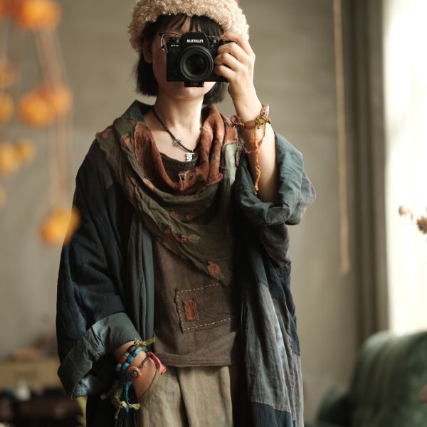 燕燕~復古文藝拼色布三角巾圍巾頭巾  abW07501 