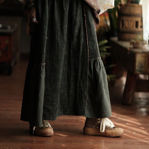 燕燕~棉拼色文藝復古百搭長裙 ab235901 