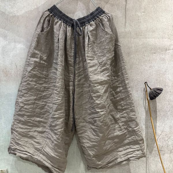 燕燕~夏季新款 亞麻 撞色鬆緊抽帶拼接休閒褲 長褲 