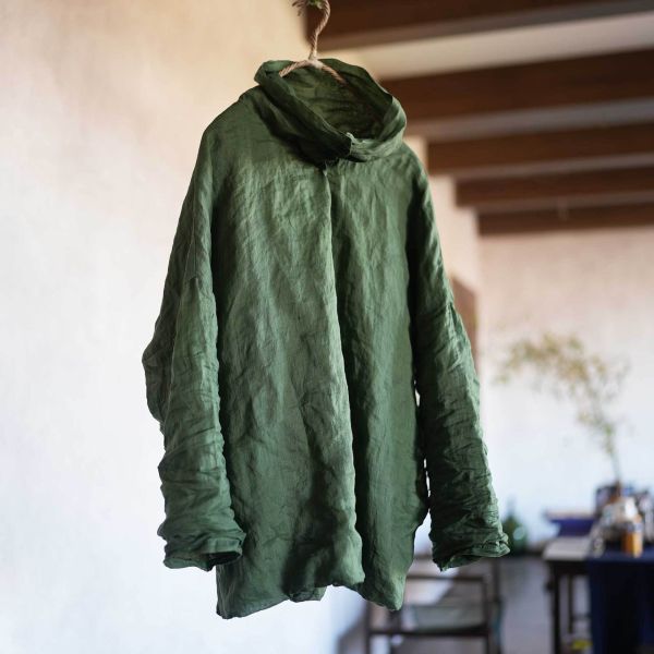 燕燕～雙層苧麻堆堆領上衣 文藝寬鬆上衣長袖襯衫 