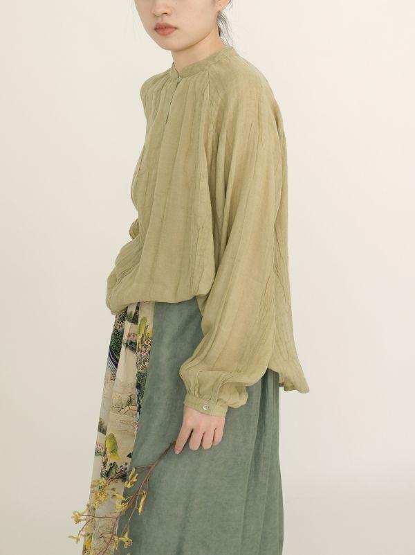 燕燕~棉麻商品~早秋款 皺麻文藝休閒做舊寬鬆立領上衣 長袖襯衫 ab2318901 