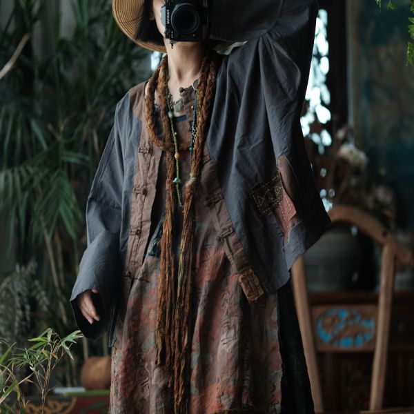 燕燕~亞麻~復古盤扣炒色做舊拼接長袖襯衫 上衣 外套 ab203301 