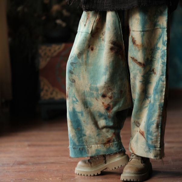 燕燕~復古文藝手工植物染吊檔休閒褲 ab236101 