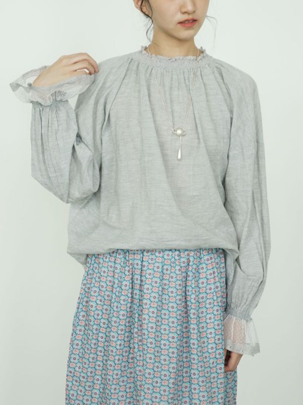 燕燕～復古花苞鬆緊領雙層棉襯衫 田園天然舒適喇叭袖上衣 ab2531201 