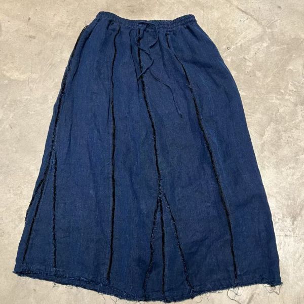 燕燕～色織亞麻拼接毛邊雙層長裙 