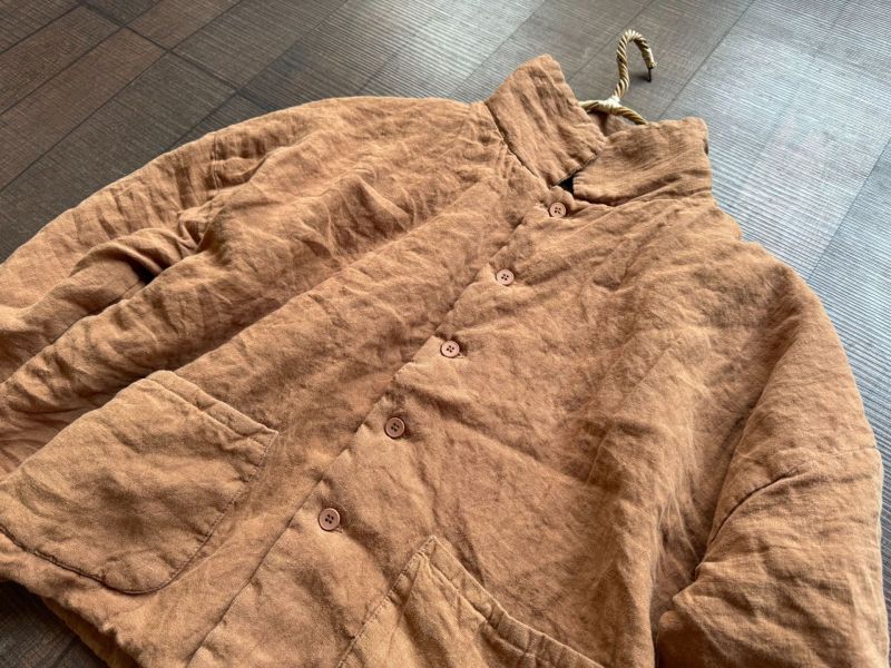 燕燕~秋季新款 （短版）高品質砂洗亞麻棉衣藝術復古寬鬆亞麻棉服中長款夾棉外套 ab438901 