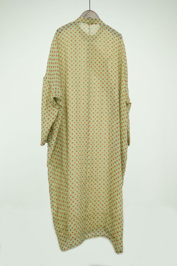 燕燕棉麻～苧麻 復古點點繭型 寬鬆斜襟長旗袍 洋裝 連身裙  ab2306301 