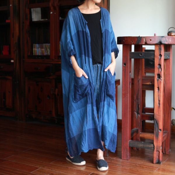 燕燕棉麻～純亞麻 棉麻水洗色織寬鬆防曬上衣 大外披外套 長袖棉麻衫 ab099001 