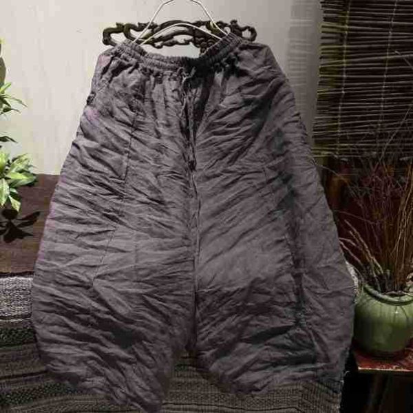 燕燕. 春夏 苧麻  寬筒休閒抽繩七分褲  闊腿褲 民俗風寬褲 