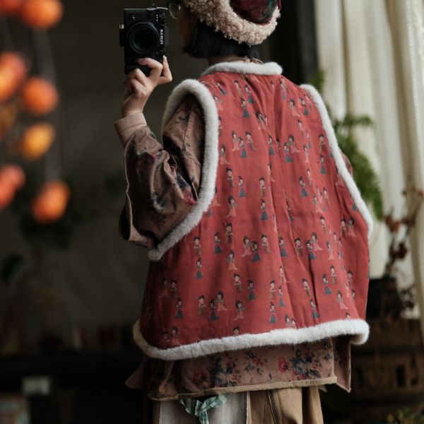 燕燕~復古毛毛夾棉背心棉衣 ab234201 