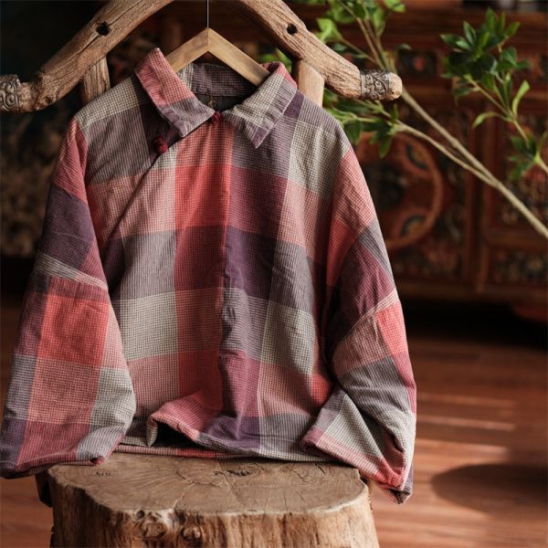 燕燕~秋冬新款 純棉翻領盤扣套頭寬鬆棉袍長棉衣上衣。ab212501 