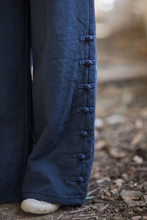 燕燕~秋冬新款 苧麻夾棉絎縫長褲 個性百搭保暖女款直筒棉褲 