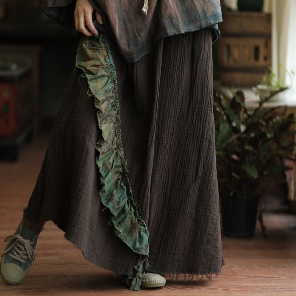 燕燕~高端棉麻～設計復古文藝花邊長裙    ab236001 