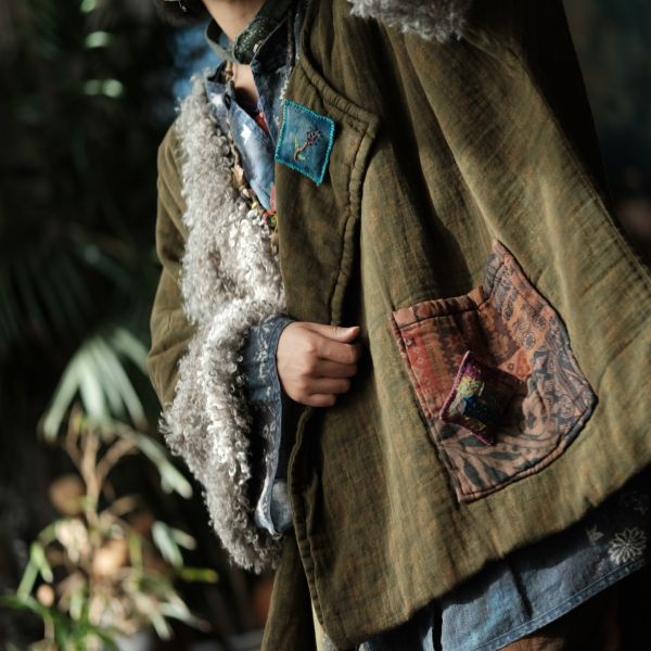 燕燕~秋冬新款 復古文藝羊捲毛翻領夾棉棉衣外套 ab227601 