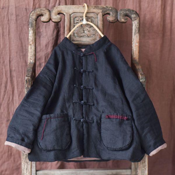 燕燕~秋冬款。苧麻夾棉. 傳統手工盤扣便衣中式小棉襖棉衣外套 