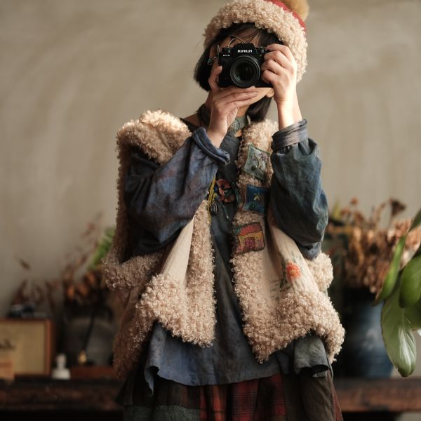 燕燕~秋冬新款 訂製復古棉麻羊捲毛夾棉背心 棉衣 ab223301 