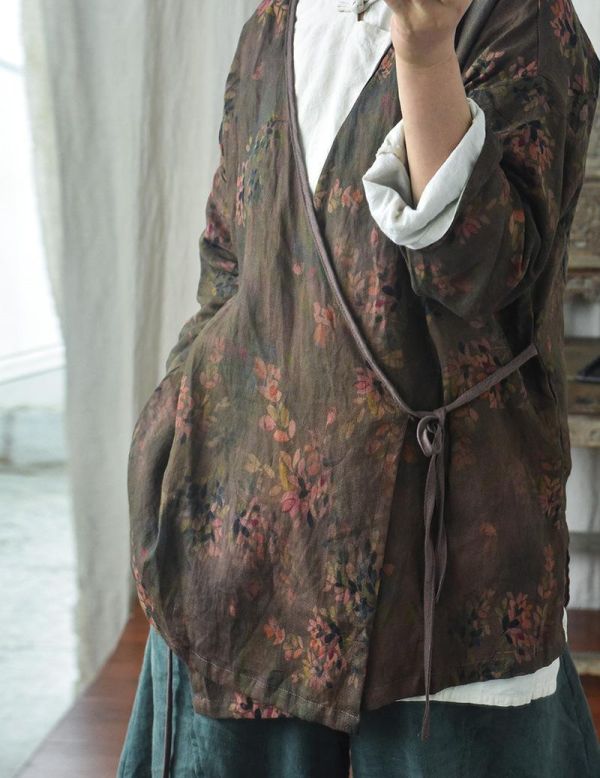 燕燕~四季款~印花工藝復古亞麻上衣 外套 