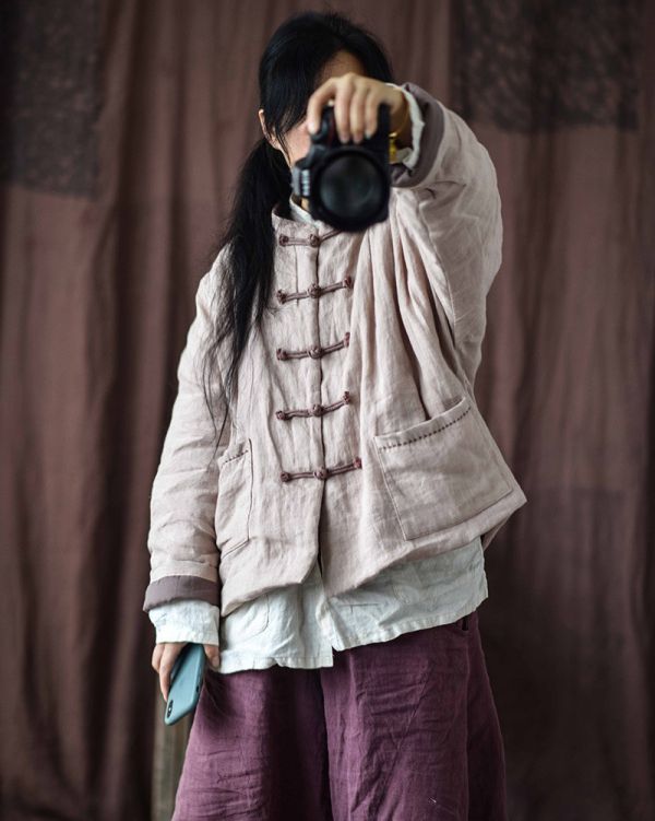 燕燕~秋冬新款 亞麻 文藝中式盤扣棉衣棉服外套 