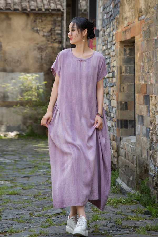 燕燕 夏款 亞麻紮染炒色文藝無袖長裙 洋裝 背心裙 
