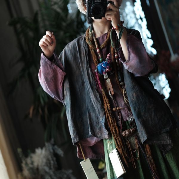 燕燕~復古文藝麻料百搭背心小衫 (可搭成一套） 