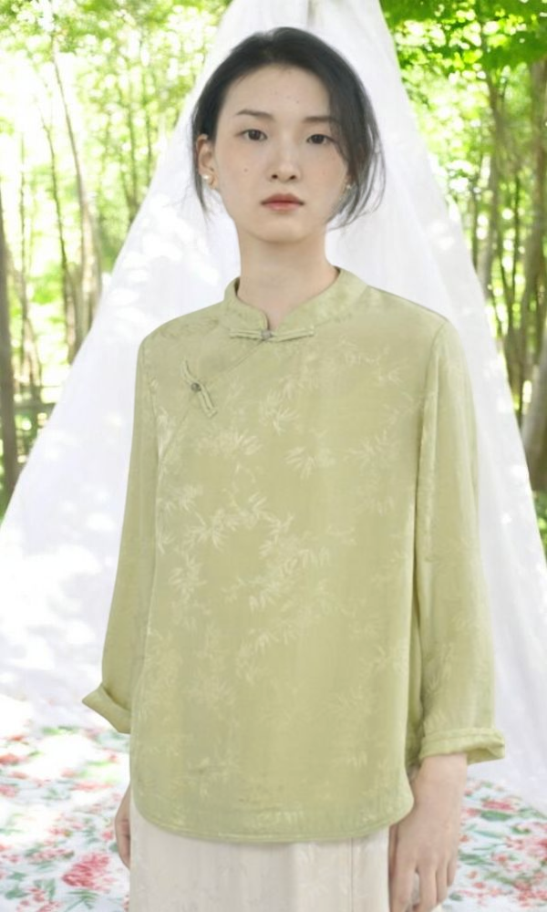 燕燕~人絲提花   珠扣襯衫 禪意中國浪漫斜衫茶服上衣。ab2409901 