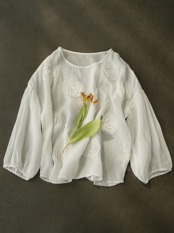 燕燕~棉麻商品~田園重工盤繡苧麻套頭上衣 文藝復古套頭襯衫 ab2634501 