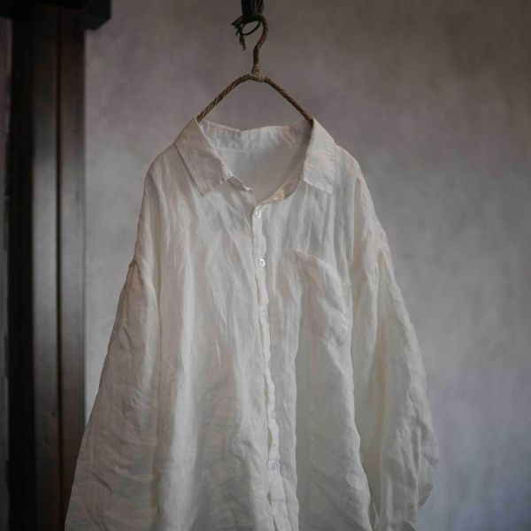 燕燕~薄苧麻 柔軟雙層上衣 休閒風復古襯衫 