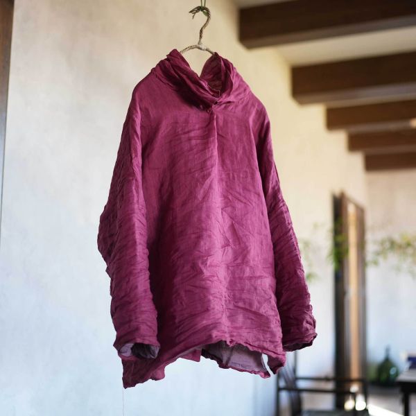 燕燕～雙層苧麻堆堆領上衣 文藝寬鬆上衣長袖襯衫 