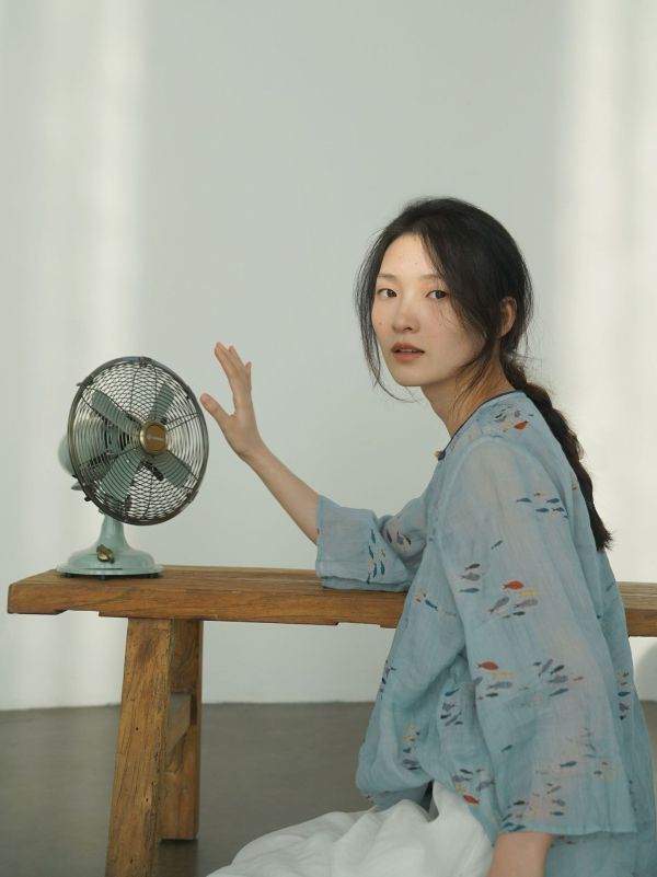 燕燕~中國風禪意數位印花珠扣上衣 文藝復古清涼斜襟襯衫 ab2408801 