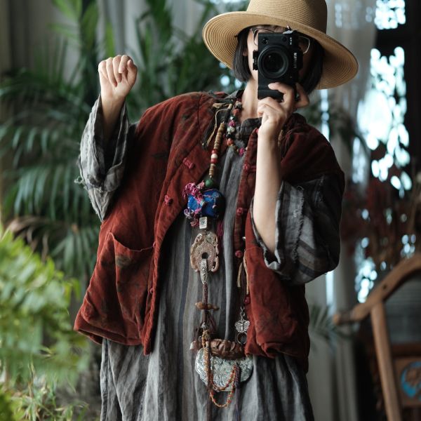 燕燕~復古文藝數位印花夾棉對襟棉背心 ab214401 