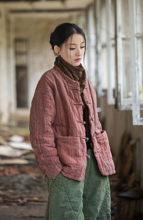 燕燕~冬季新款 苧麻紮染夾棉絎縫保暖棉服棉襖 棉衣外套 
