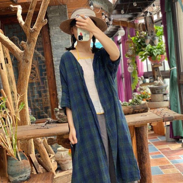 燕燕～雙層棉紗. 復古舊感 舒適寬鬆防曬衣大外披上衣 外套。ab195901 