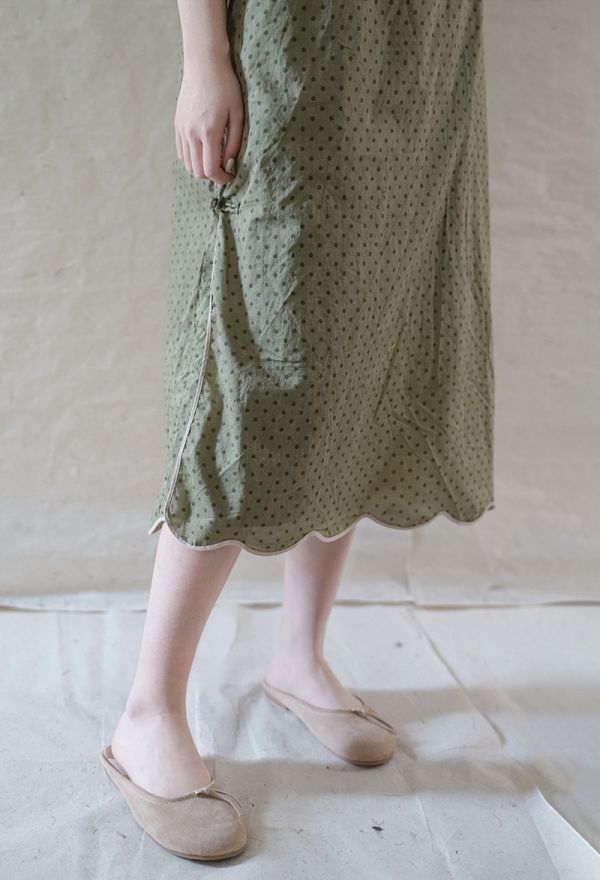 燕燕～薄棉 斜襟波點旗袍 復古禪意洋裝 連身裙  ab2107101 