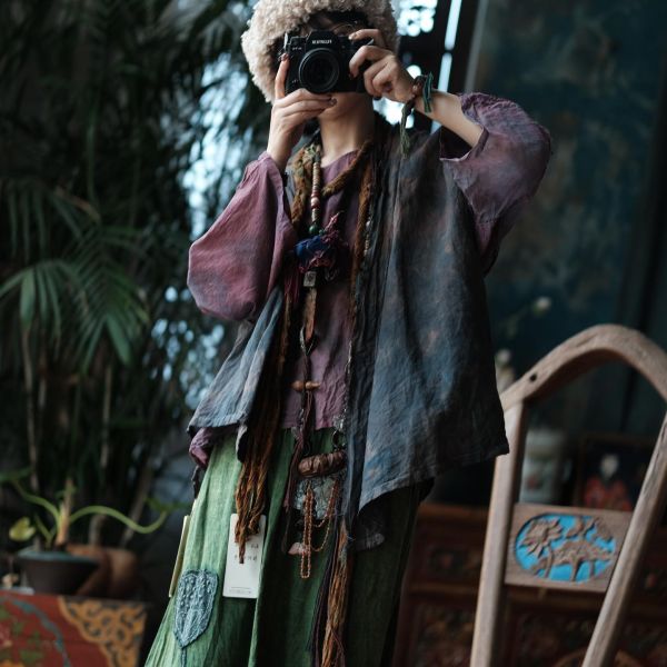 燕燕~復古文藝麻料百搭背心小衫 (可搭成一套） 