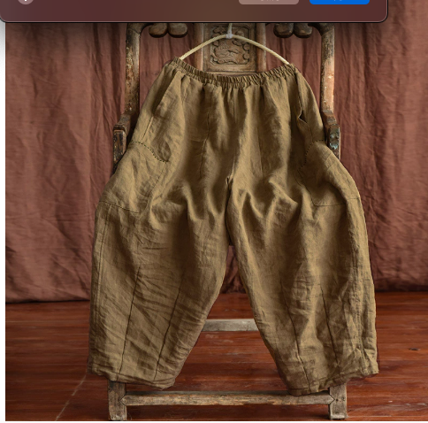 燕燕~春秋夏款 手工縫線工裝 亞麻寬鬆闊腿長褲 休閒褲 