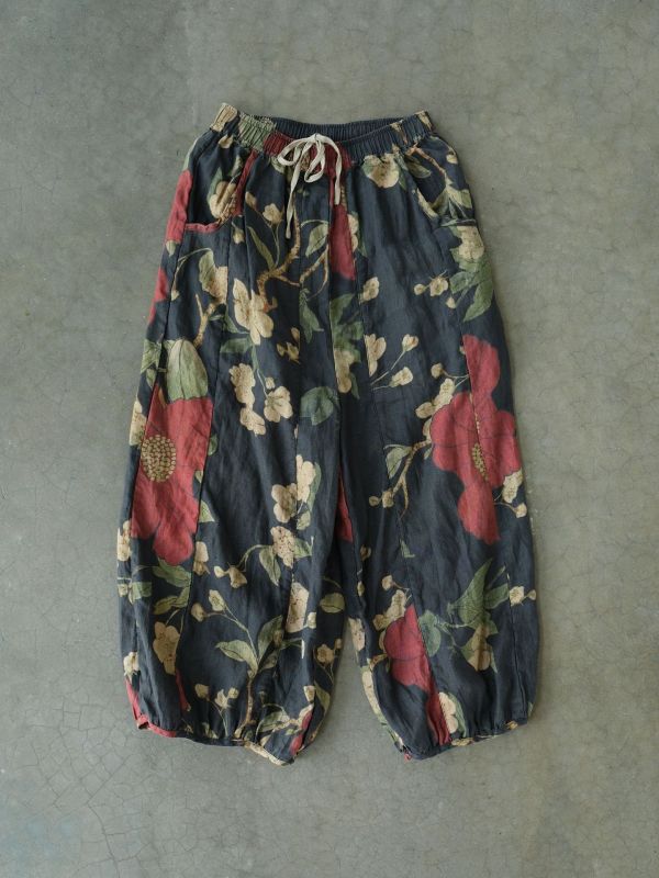 燕燕~亞麻 復古繁花圓領襯衫 民族感大氣斜襟盤扣上衣  ab2409301 